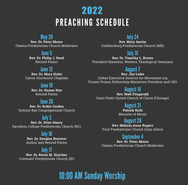 2022 Omena Church Preaching Schedule